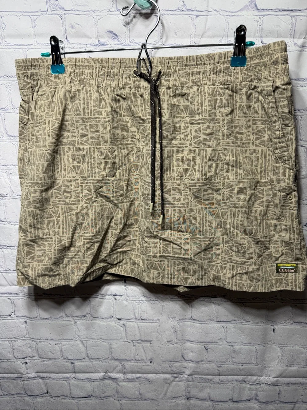 L.L.Bean Geometric Nylon Hiking Skirt Tan Brown Sz M Outdoor Casual Camping